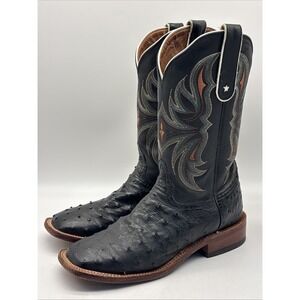 Tony Lama Black Full Quill Ostrich Black Square Toe Cowboy Boot Women's 8.5 B